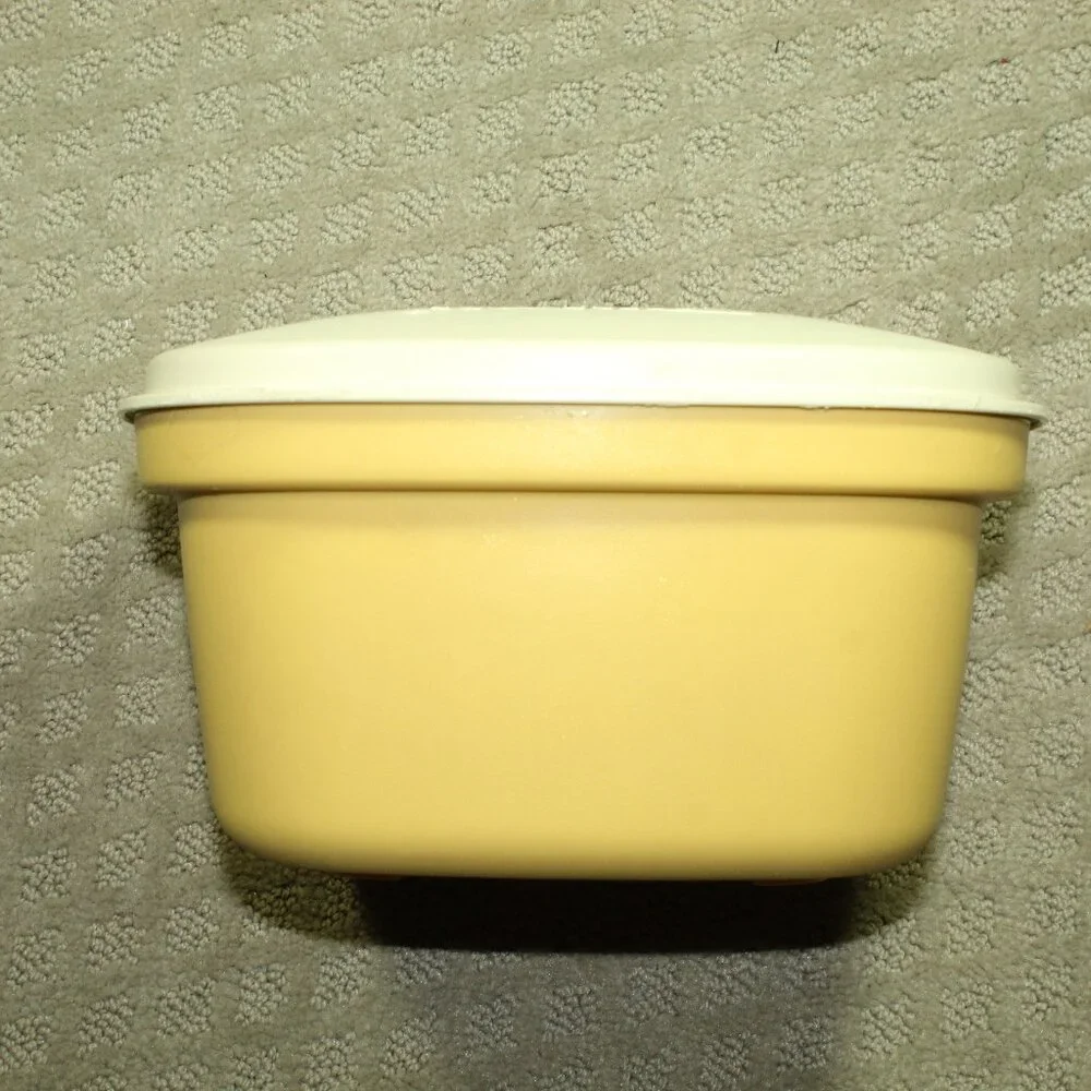 Vintage Tupperware Plastic Yellow Multi-Server Storage Container with Colander